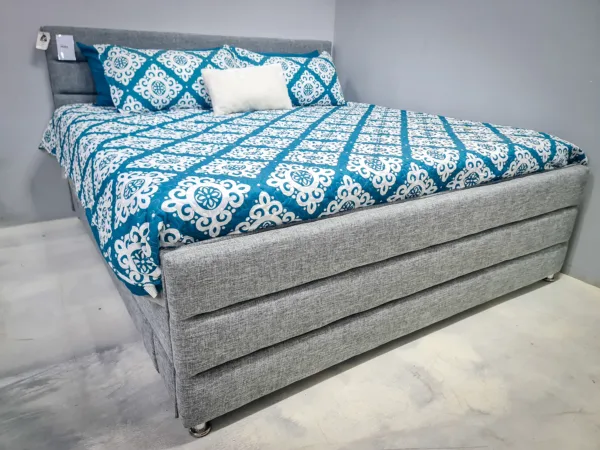 GRAY FABRIC PLATFORM  KING BED WITH STORAGE