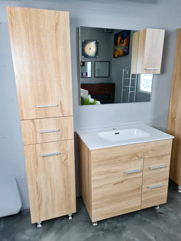 MODERN BATHROOM VANITY SET WITH MIRROR AND STORAGE CABINET