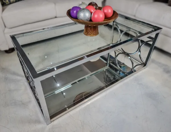 GLASS AND CHROME COFFEE TABLE – LUXURY RECTANGULAR DESIGN