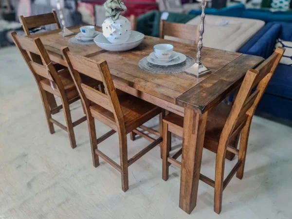 RUSTIC SOLID WOOD DINING SET – 6-SEATER FARMHOUSE STYLE TABLE WITH CHAIRS