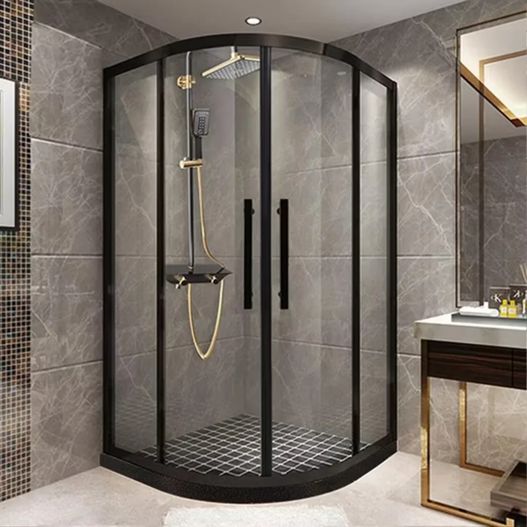 a shower with a glass door