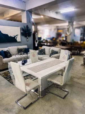 5pc Dining Table Set Chrome + White