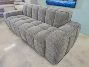 Gray Tufted Sofa – Contemporary Box Channel Upholstered Couch with Wide Track Arms