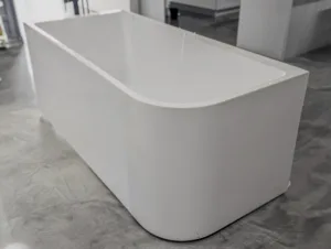 Modern Freestanding Soaking Bathtub – Contemporary Rectangular White Stand-Alone Tub with Rounded Corners