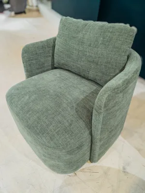 Modern Sage Green Barrel Swivel Accent Chair – Curved Upholstered Armchair with Loose Back Cushion