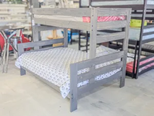 Gray Wood Twin-Over-Full Bunk Bed – Space-Saving Kids & Teen Bedroom Bed Frame with Guard Rails