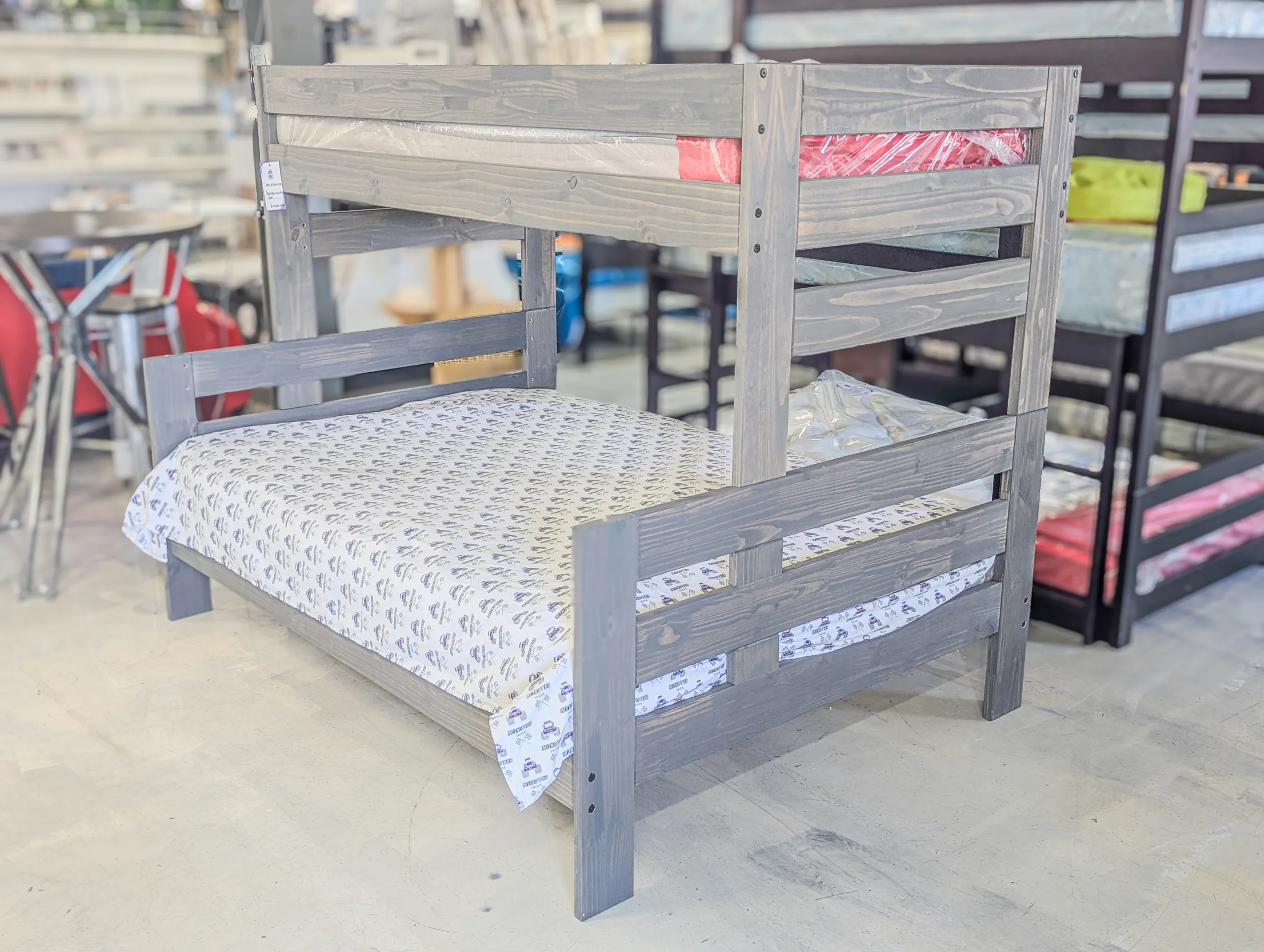Gray Wood Twin-Over-Full Bunk Bed – Space-Saving Kids & Teen Bedroom Bed Frame with Guard Rails