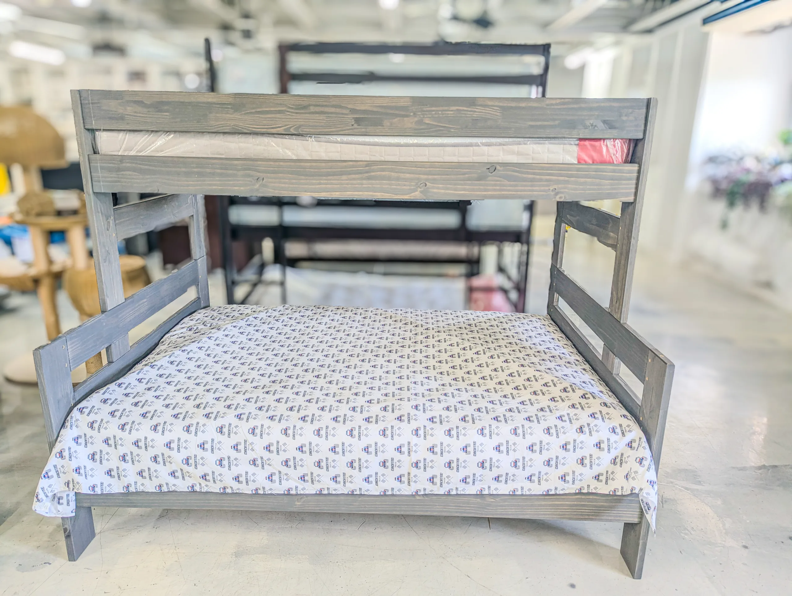 Gray Wood Twin-Over-Full Bunk Bed – Space-Saving Kids & Teen Bedroom Bed Frame with Guard Rails - Image 3