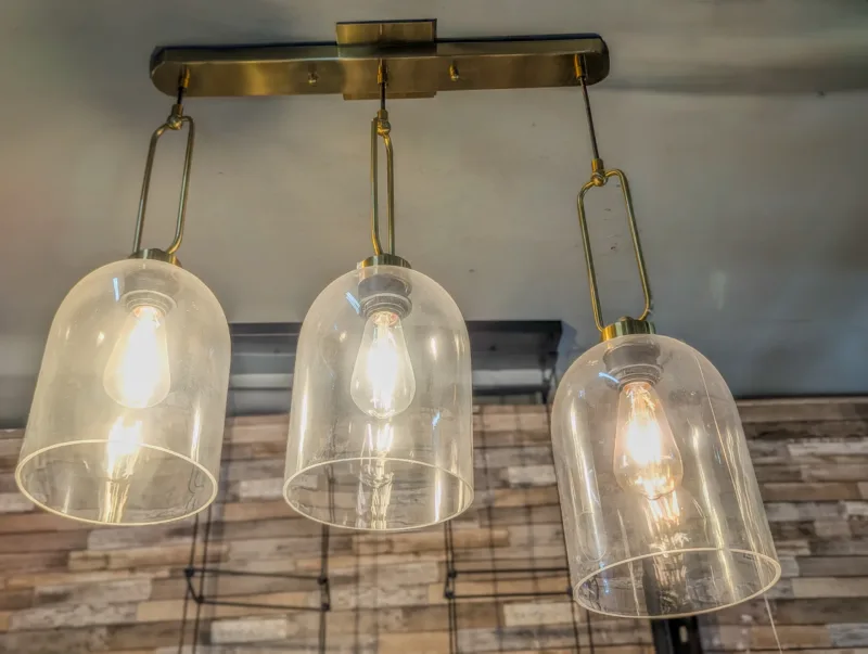 Modern 3-Light Brass Linear Pendant Chandelier – Clear Glass Shade Kitchen Island Ceiling Light