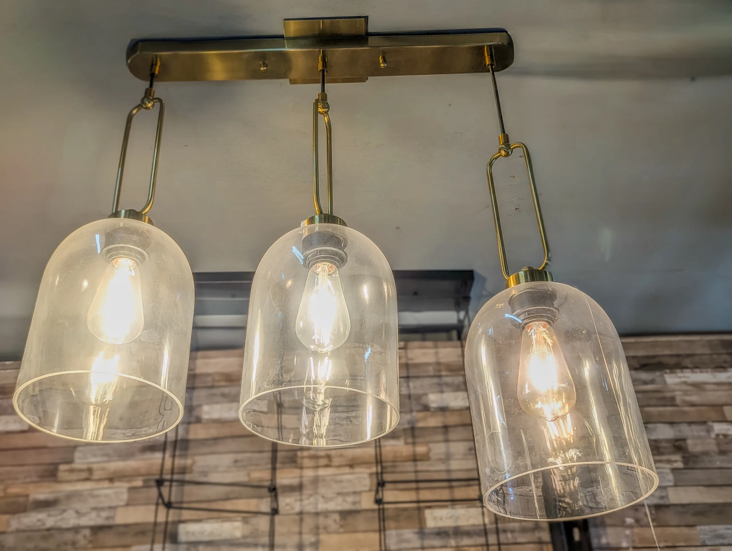Modern 3-Light Brass Linear Pendant Chandelier – Clear Glass Shade Kitchen Island Ceiling Light