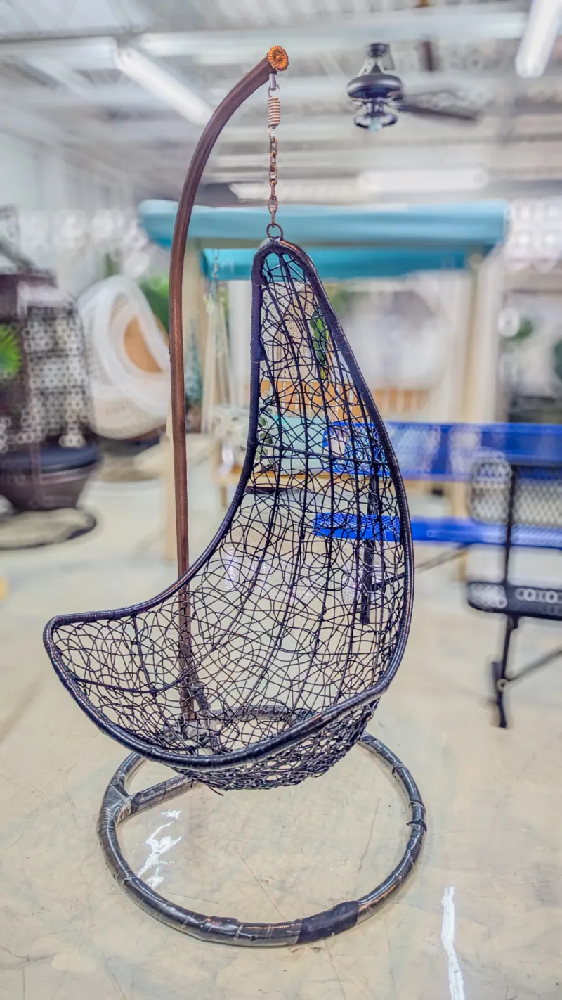 Freestanding Hanging Egg Chair with Stand – Dark Woven Basket Swing Chair