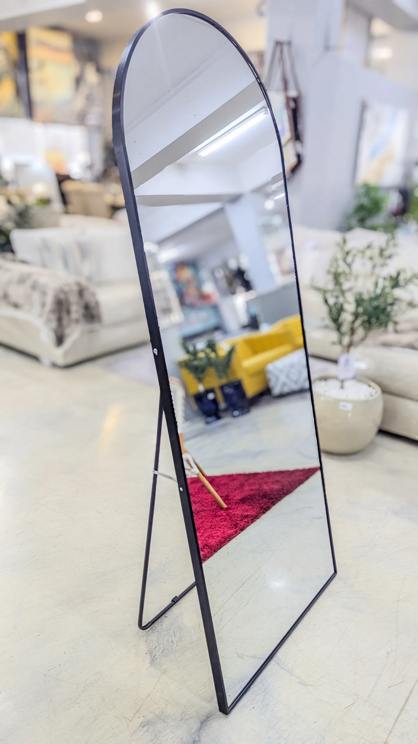Black Arched Full Length Floor Mirror with Stand – Modern Freestanding Dressing Mirror